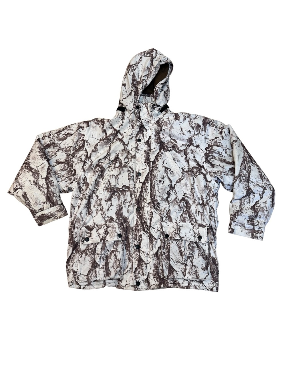 Natural Gear Men’s Fleece Lined Snow Camo Parka White Brown Camouflage Jacket L